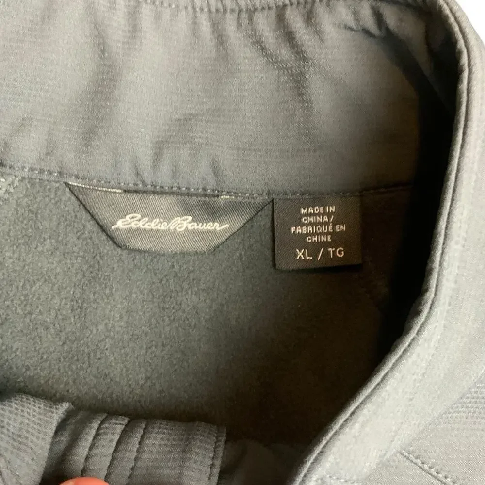 Eddie Bauer XL Gray Fleece Soft Shell Vest Flamin’ Hot Cheetos Embroidered Zip